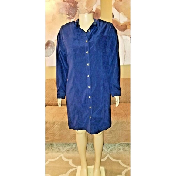Avenue Long Sleeve Navy Blue Microsuede Button Down Dress Size 24 NWT - Picture 2 of 4